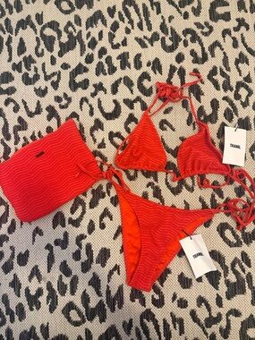Triangl Red Textured String Bikini Set